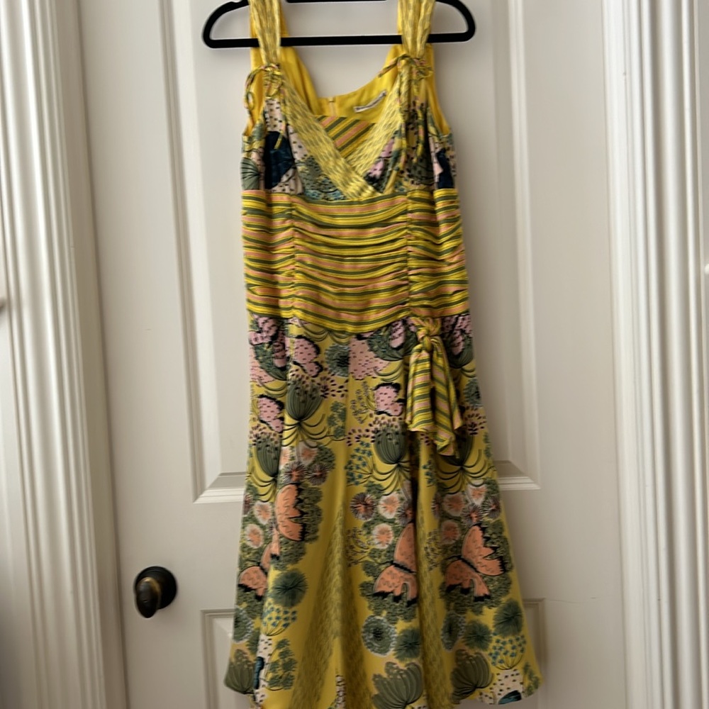 Nanette Lepore 100%Silk floral Fit/Flare Flowy lined midi sleeveless dress size?